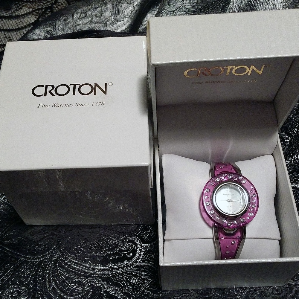 CROTON bedazzled, translucent purple cuff watch